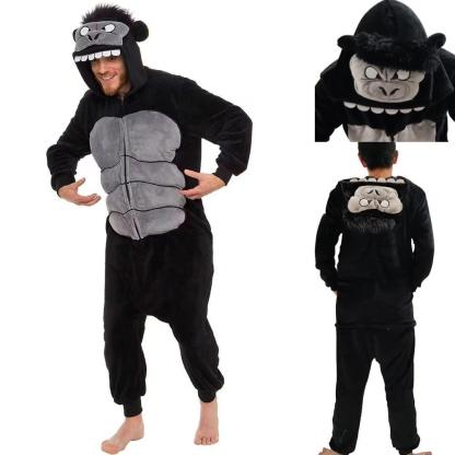 Black King Kong Costume Suit Animal Kigurumi Cartoon Flannel Onesie for Adults