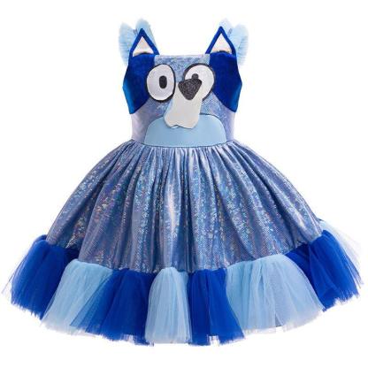 Girls' Bluey Princess Dress Costume Cartoon Print Cosplay Tutu for Kids