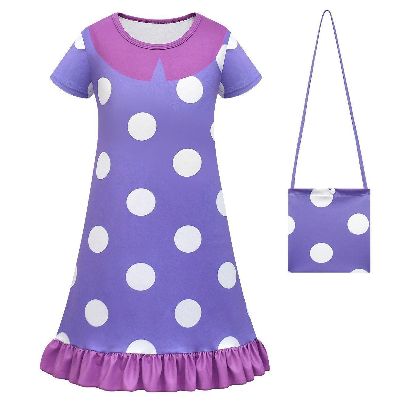 Inside Out Cosplay Costume Ruffle Nightgown for Girls Kids' Homewear Dress with Bag