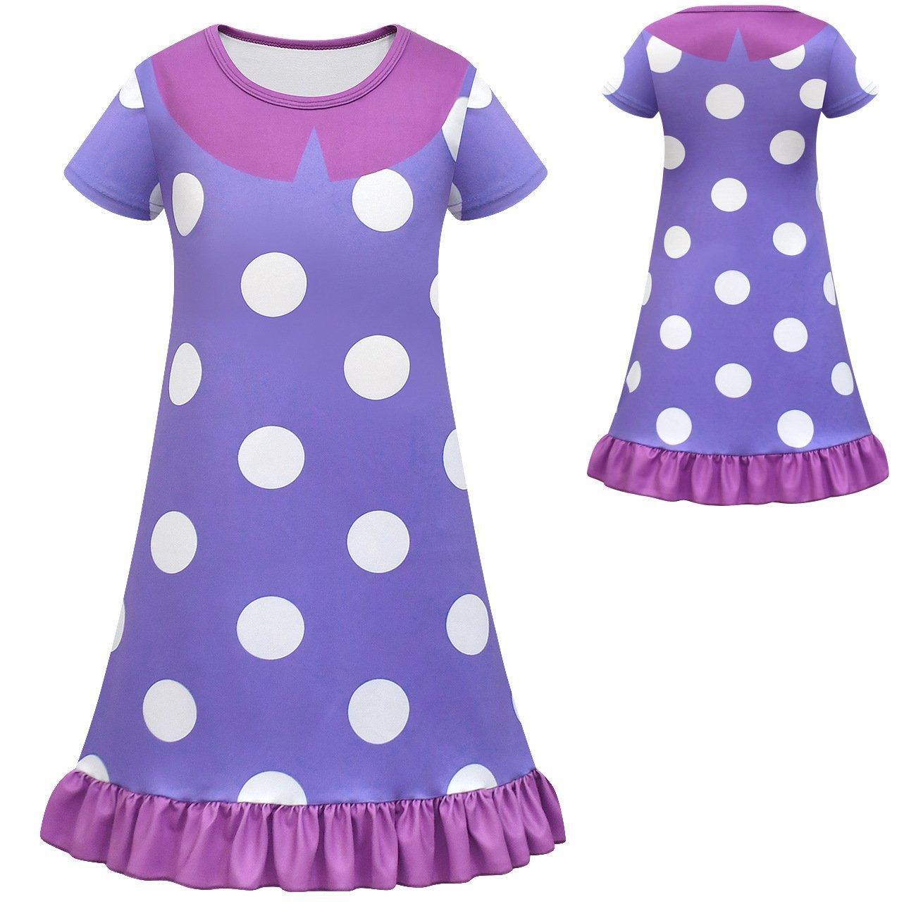 Inside Out Costume Ruffle Nightgown for Girls Kids Cosplay Homewear Dress with Bag