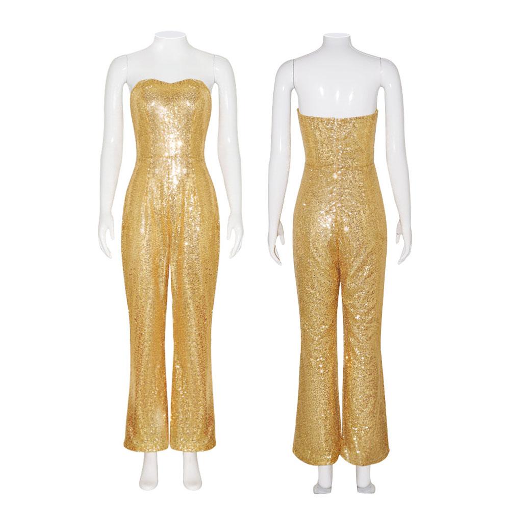 Barbie Movie Margot Robbie Gold Disco Jumpsuits Cosplay Costume Halloween Carnival Suit