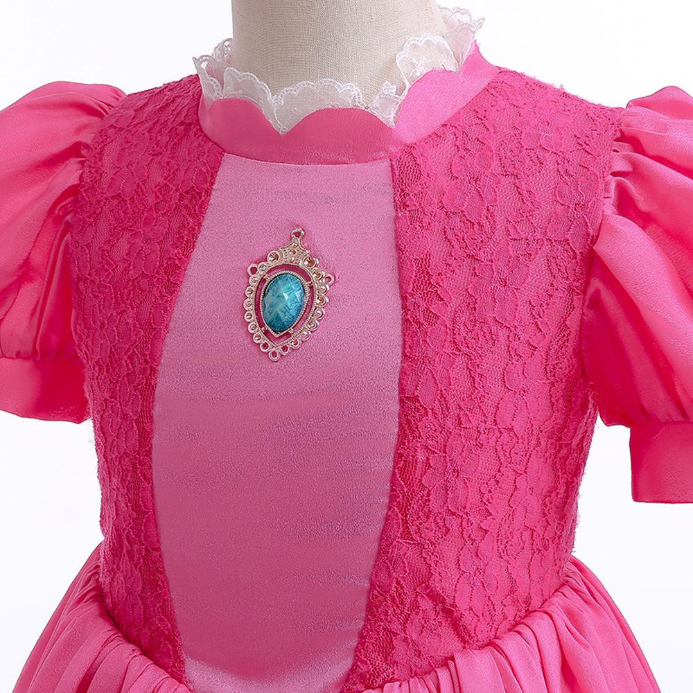 Mario Princess Peach costume party girl Children lace splicing dresses