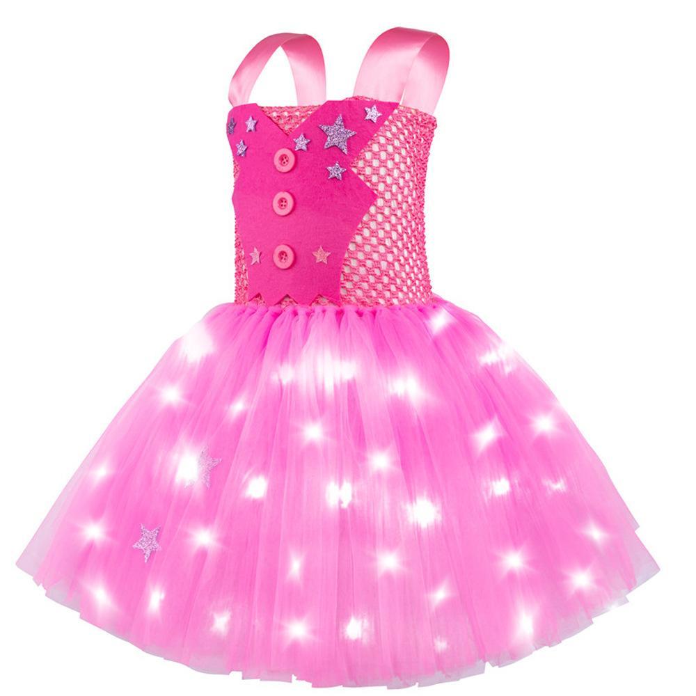 Barbie Movie Margot Barbie Pink Glow Tutu Dress Halloween Outfits Cosplay Costume Kids