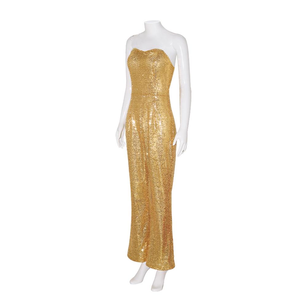 Barbie Movie Margot Robbie Gold Disco Jumpsuits Cosplay Costume Halloween Carnival Suit