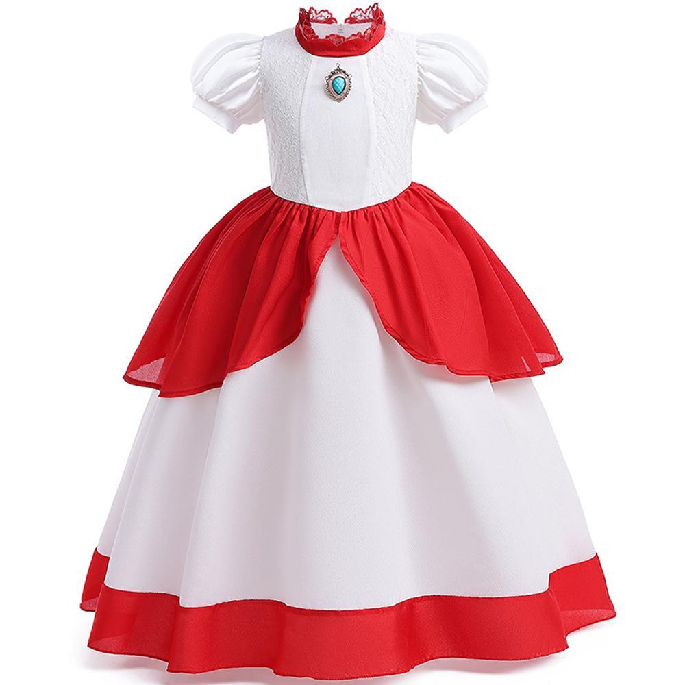 Mario Princess Peach costume party girl Children lace splicing dresses