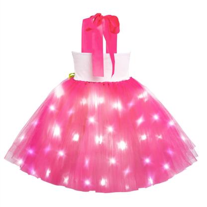 Barbie Movie Margot Barbie Pink Glow Tutu Dress Halloween Outfits Cosplay Costume Kids