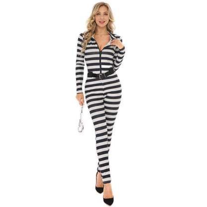 Halloween woman black and white striped prisoner Cosplay costume