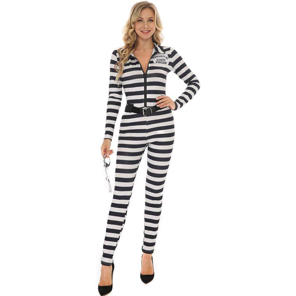 Halloween woman black and white striped prisoner Cosplay costume