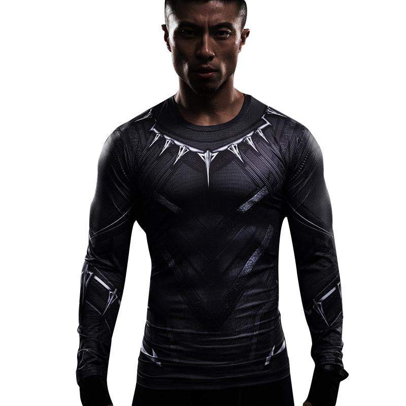 Black Panther Superhero Sport Men T-shirts Long Sleeve Tee costumes