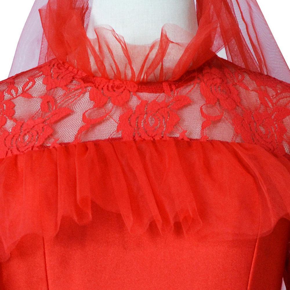 Lydia Deetz Wedding Red Dress Beetlejuice Costume Halloween For Women