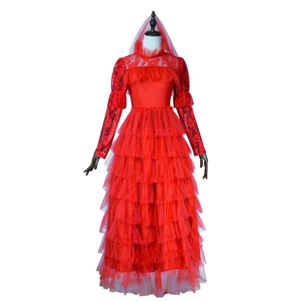 Lydia Deetz Wedding Red Dress Beetlejuice Costume Halloween For Women