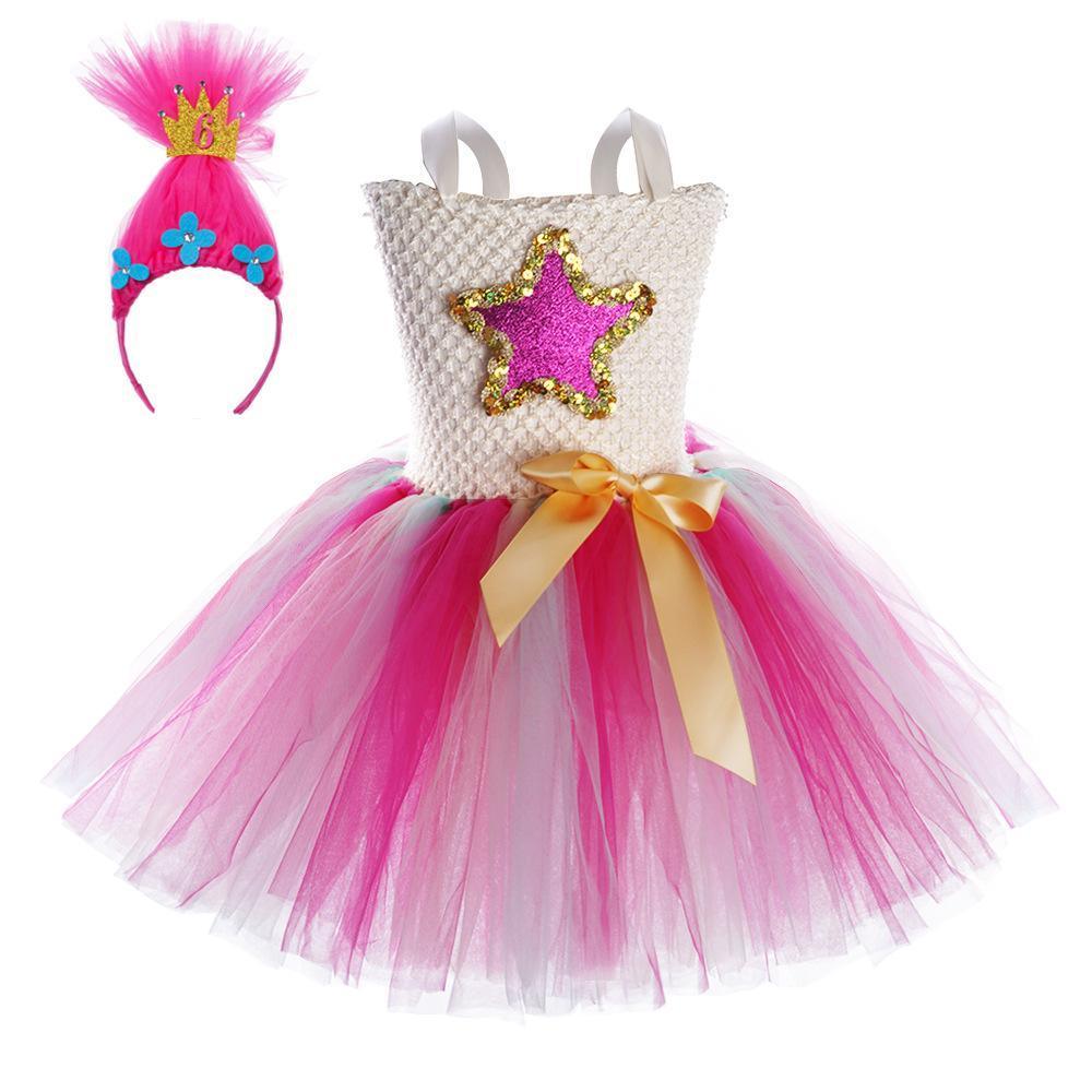 Trolls Girls gown Princess Poppy dress Birthday party ball