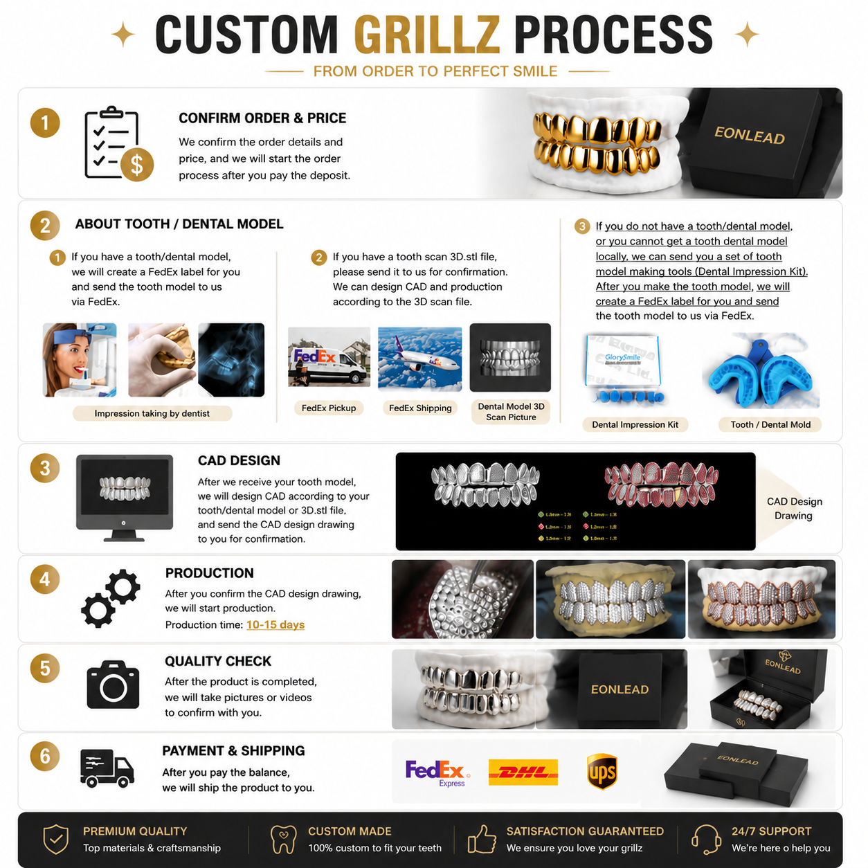 Custom Fit 8 Top 8 Bottom Polished Solid Gold Grillz Handmade Plain Hip Hop Jewelry Gold Tooth Grillz