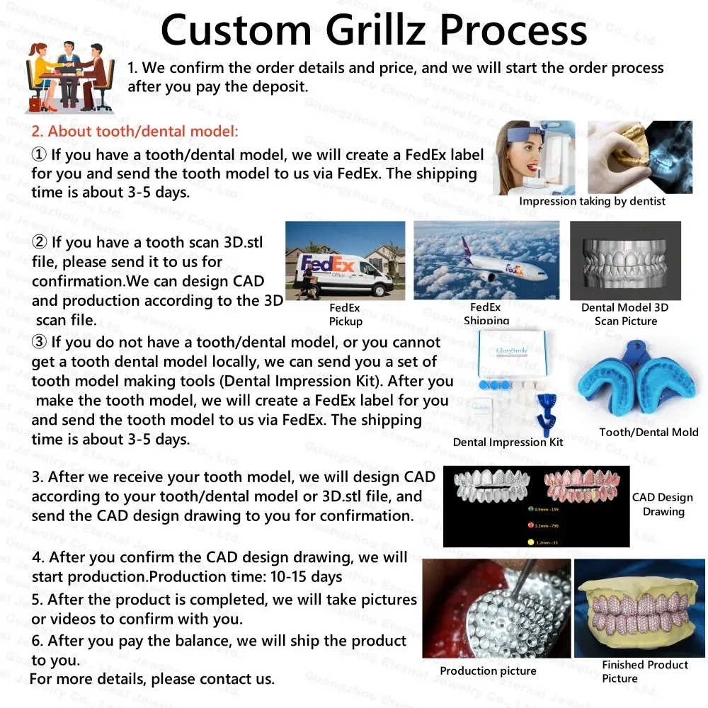 Custom Top & Bottom 10  S925 Silver White Gold Plated VVS Moissanite Diamond Iced out Teeth Grillz