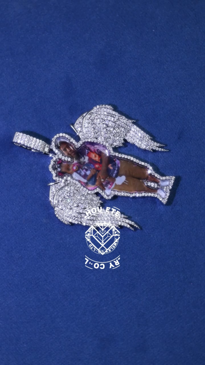 CUSTOM 1.5INCHES S925 SILVER ICED OUT D VVS MOISSANITE DIAMOND RAPPER HIP HOP WINGS PHOTO PENDANT
