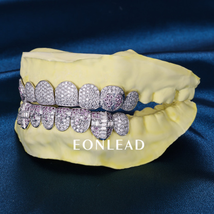 Custom S925 Silver Top & Bottom 2 - 10 VVS Moissanite Diamond Perm cut Baguette Cross heart shape Teeth Grillz for Men Women