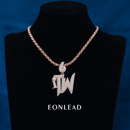 CUSTOM 1.6INCHES S925 SILVER Rose Gold Palted ICED OUT D VVS MOISSANITE DIAMOND “TW” LETTER RAPPER HIP HOP PENDANT 