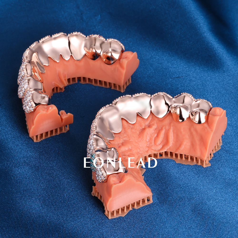 Custom S925 Silver White Gold Plated Top & Bottom 2 - 10 Round cut D VVS Moissanite Diamond Iced Out Blue Flame Teeth Grillz for Men Women