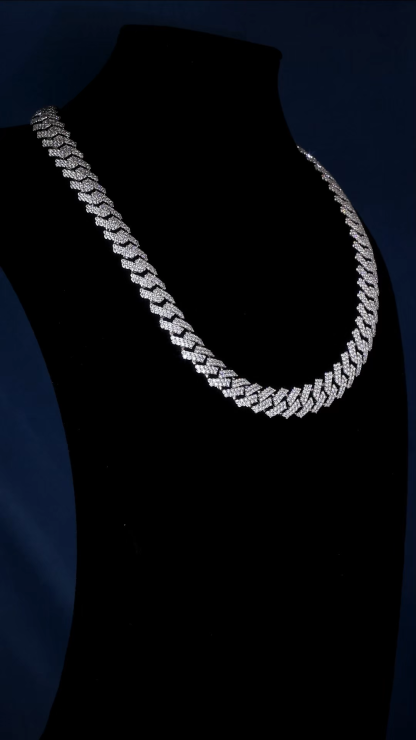15mm 6-26inches S925 Silver White Gold Plated VVS Moissanite Diamond Cuban Chain Bracelet Necklace
