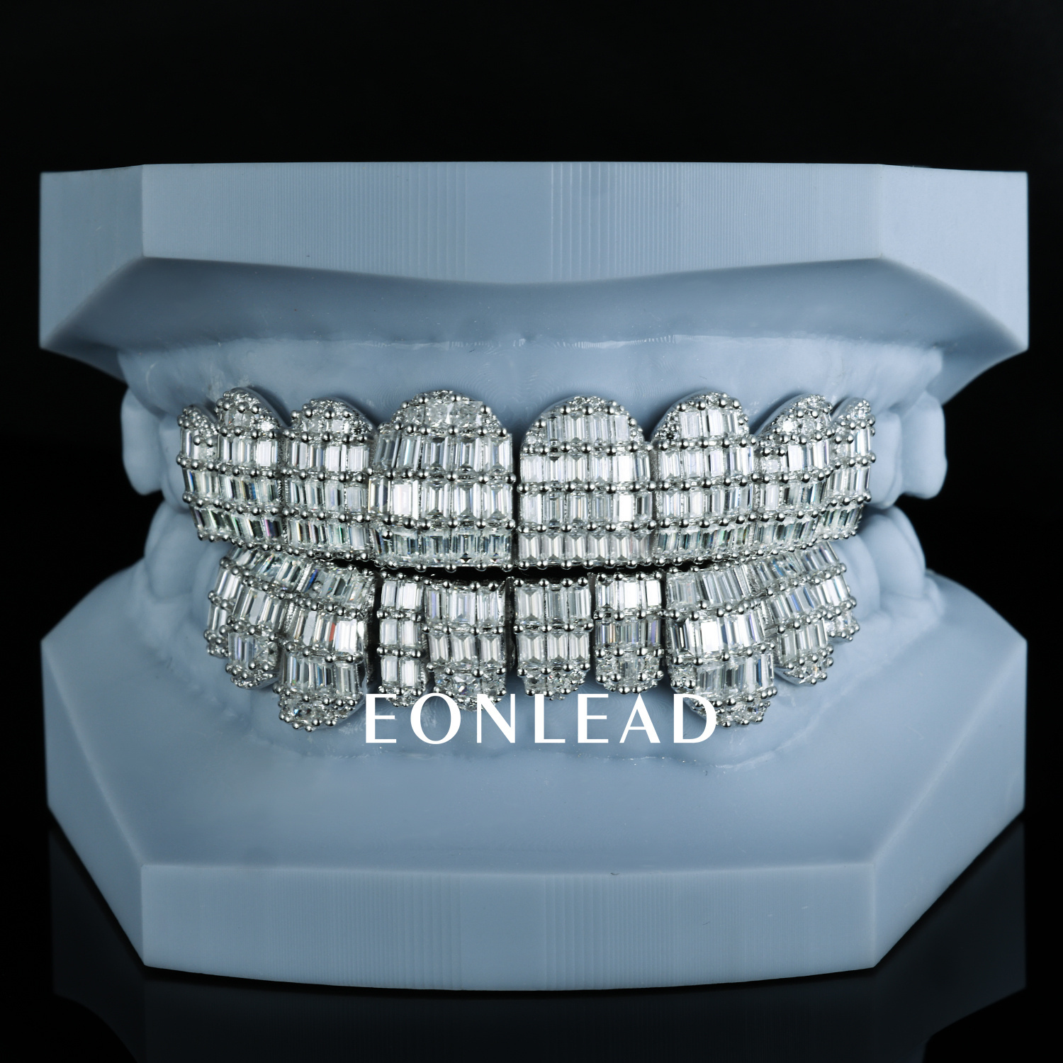 Custom Men Women TOP BOTTOM Baguette Cut Moissanite Lab Diamond Grillz S925 Silver 9K 10K 14K 18K Solid Gold Grillz for Teeth