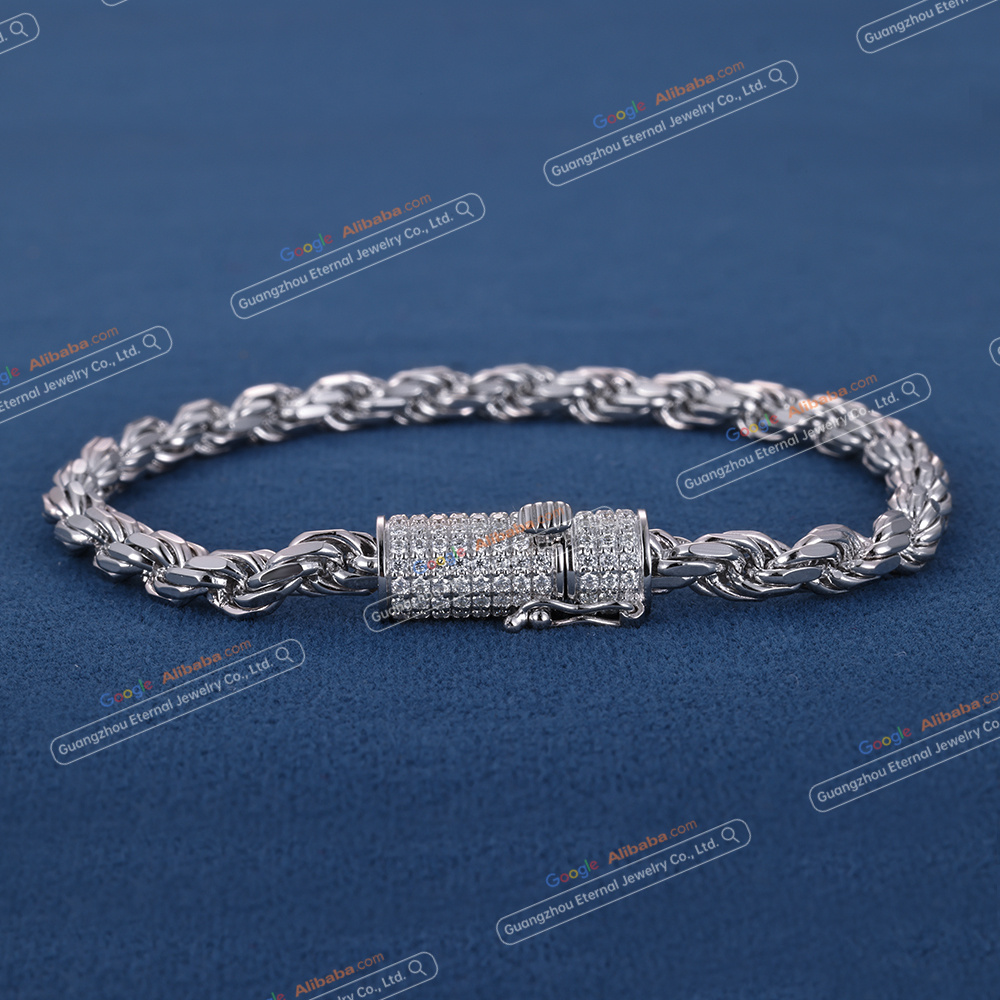 Custom 7.5Inches 5mm S925 Sterling Silver Rope Chain Bracelet