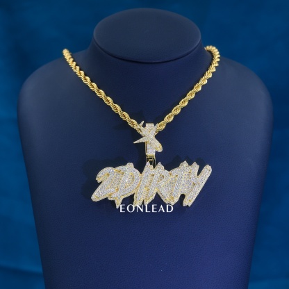 CustomGold Plated Full Iced VVS Moissanite Drip Script Pendant Airplane Shape Bail Hip Hop Personalized Letter Necklace