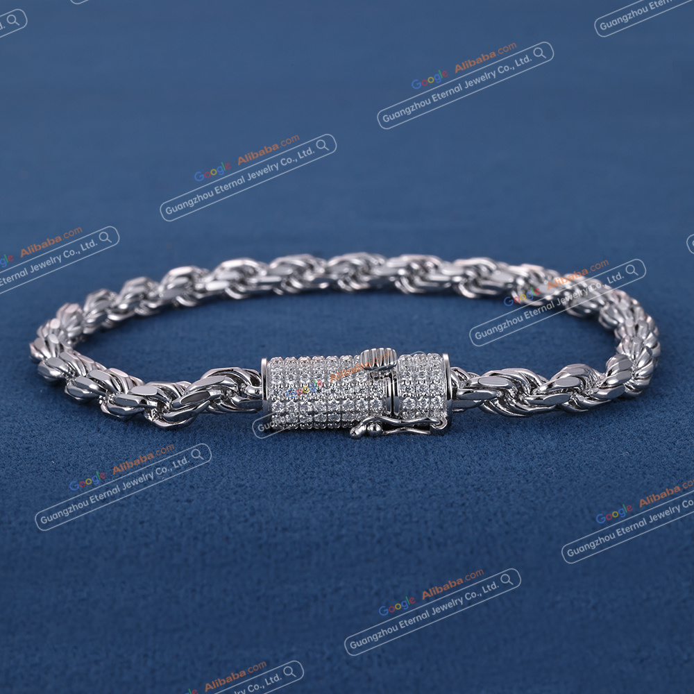 Custom 7.5Inches 5mm S925 Sterling Silver Rope Chain Bracelet