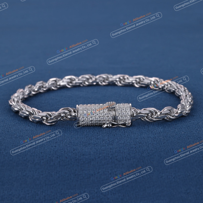 Custom 7.5Inches 5mm S925 Sterling Silver Rope Chain Bracelet