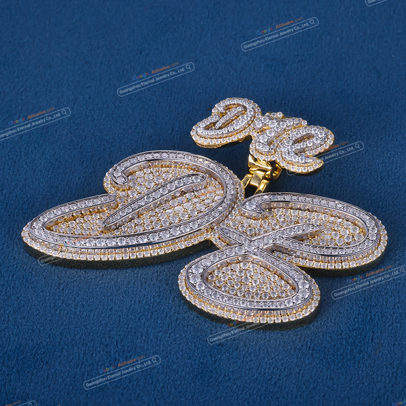 Custom S925 sterling silver VVSD moissanite letter pendant 2.5inch