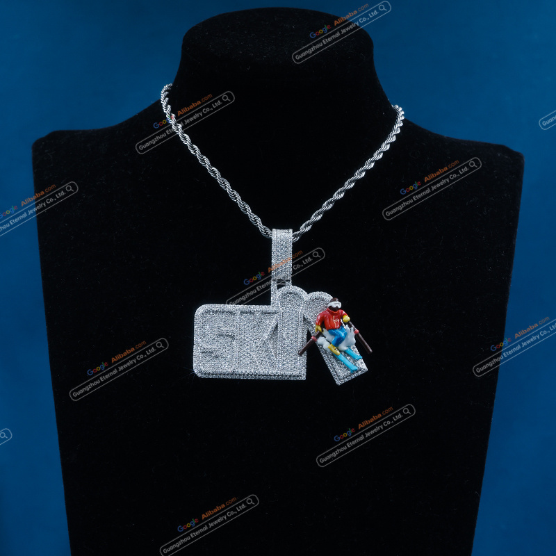 Custom S925 sterling silver VVSD moissanite letter enamel pendant 3inch