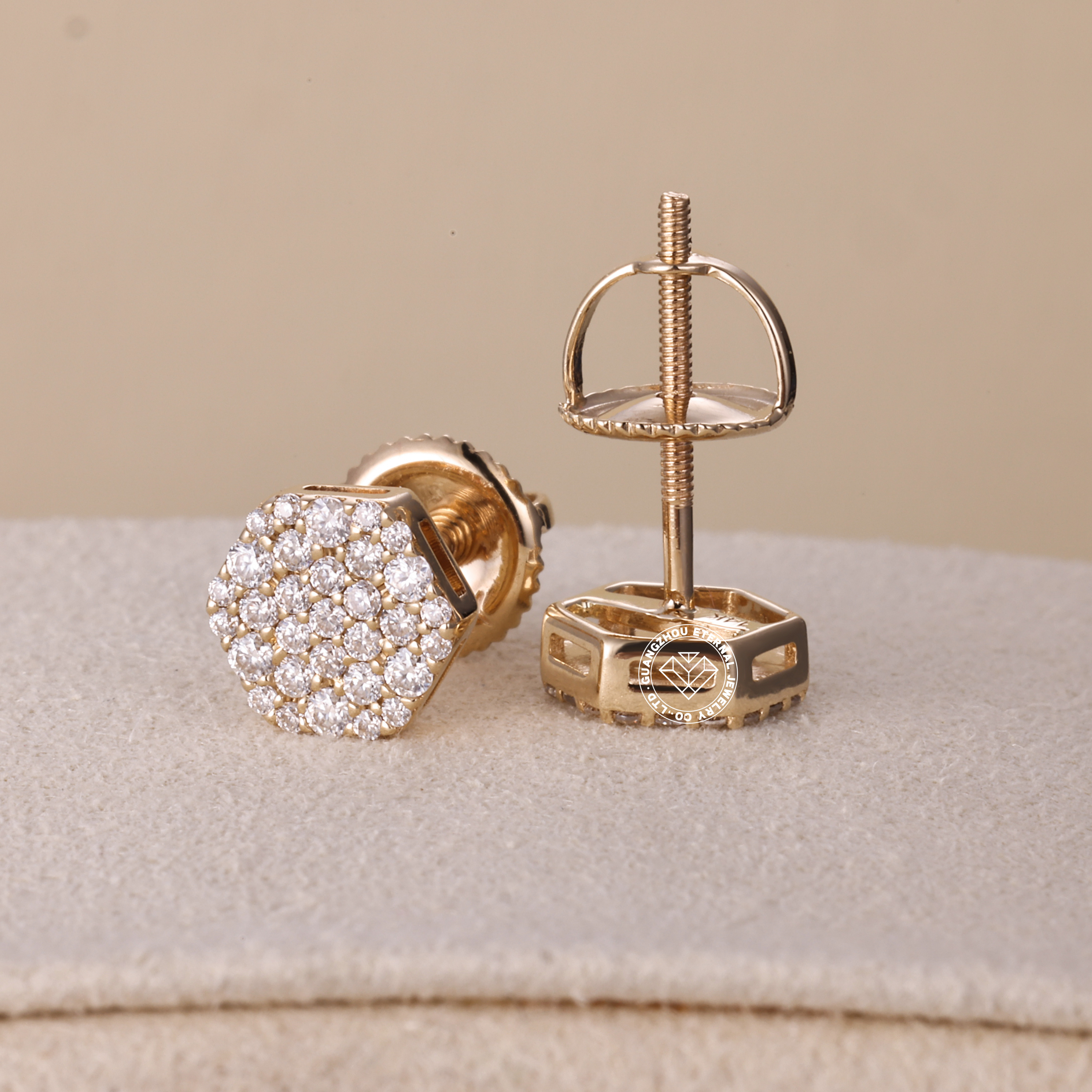 9K 10K 14K 18K Solid Gold Yellow S925 Silver Iced Out Hiphop D VVS Round Cut D VVS Moissanite Earrings For Men Women