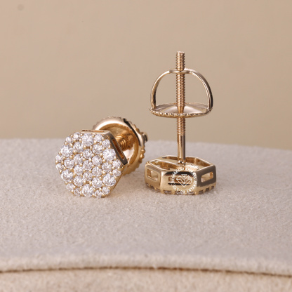 9K 10K 14K 18K Solid Gold Yellow S925 Silver Iced Out Hiphop D VVS Round Cut D VVS Moissanite Earrings For Men Women