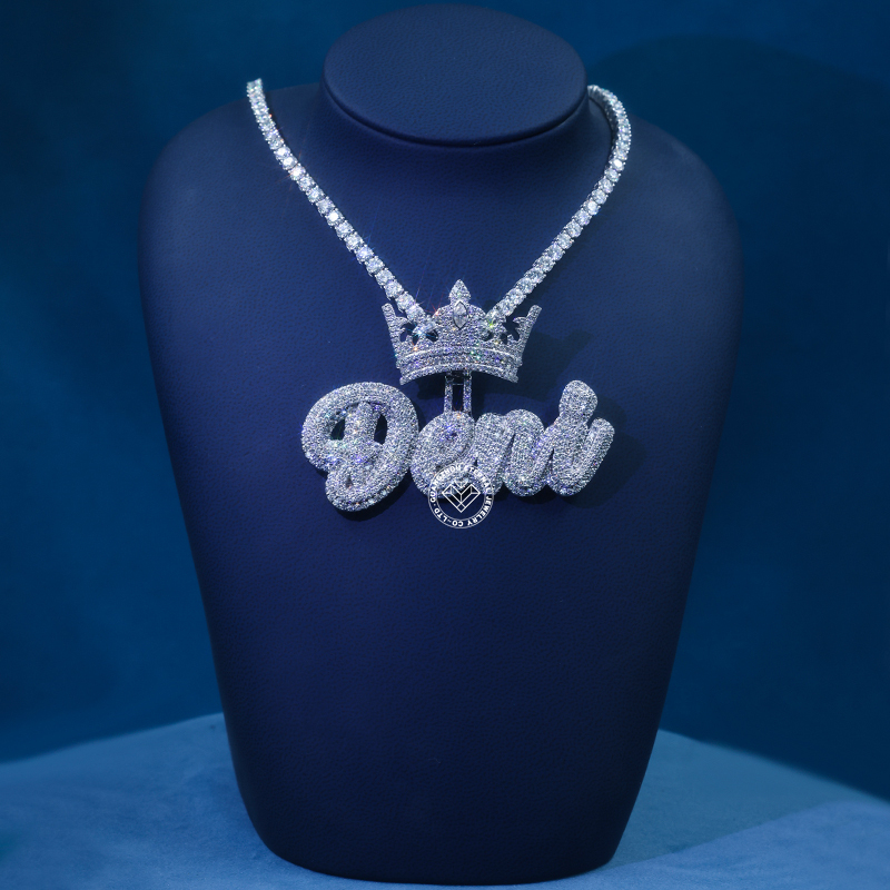 CUSTOM 3INCHES S925 SILVER ICED OUT D VVS MOISSANITE DIAMOND “Deni” LETTER RAPPER HIP HOP PENDANT 