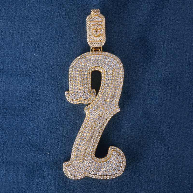 CUSTOM 2.5INCHES S925 SILVER YELLOW GOLD PALTED ICED OUT D VVS MOISSANITE DIAMOND “2” NUMBER RAPPER HIP HOP PENDANT 