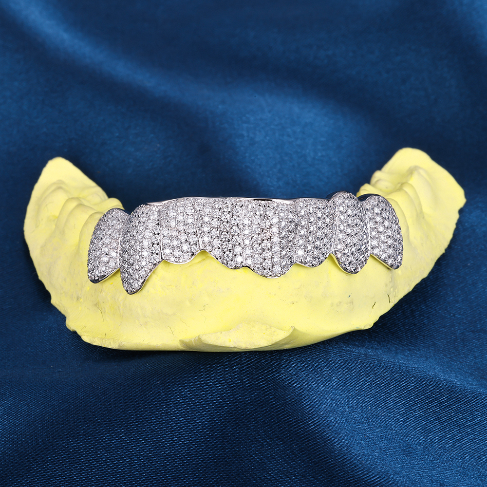 Custom S925 Silver Top & Bottom 2 - 10 D VVS Moissanite Diamond Deep cut Iced Out Teeth Grillz for Men Women