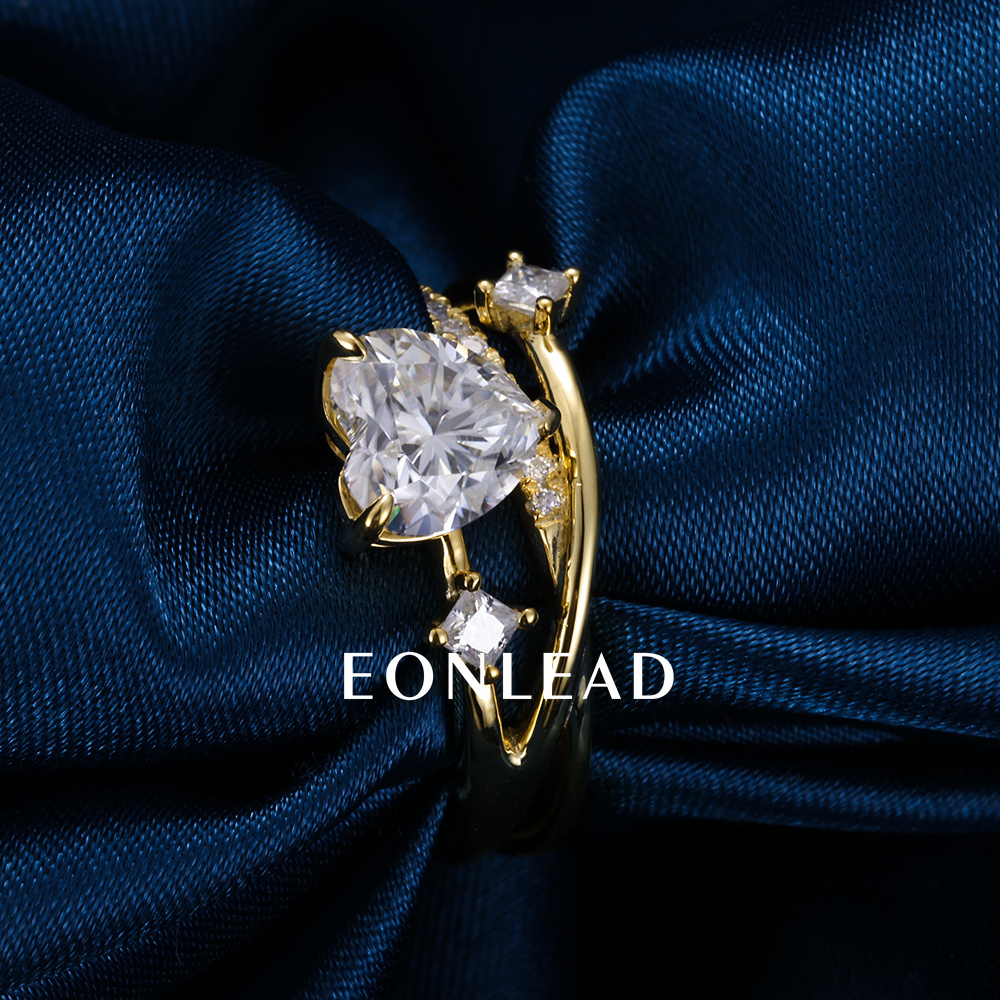 9K 10K 14K 18K Solid Gold Yellow S925 Silver 1CT 1.5CT 2CT D VVS Heart cut Moissanite Lab Grown Diamond Engagement Ring FOR WOMEN