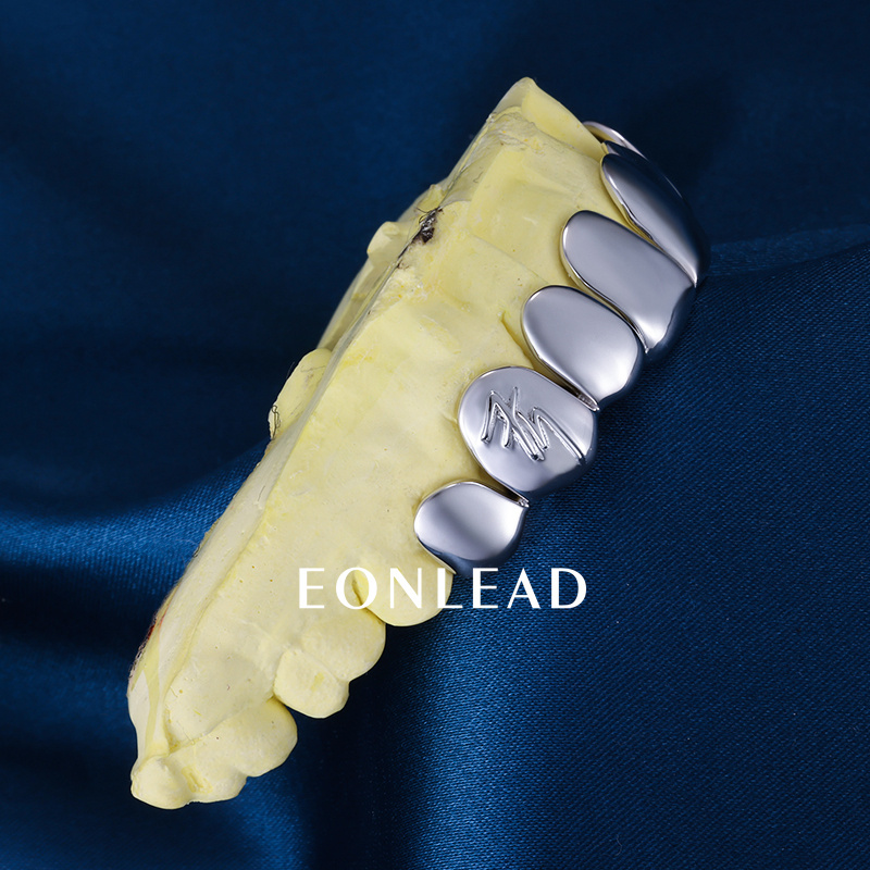 Custom S925 Solid Plain Silver White Gold Plated Top & Bottom 8 Perm cut Teeth Grillz