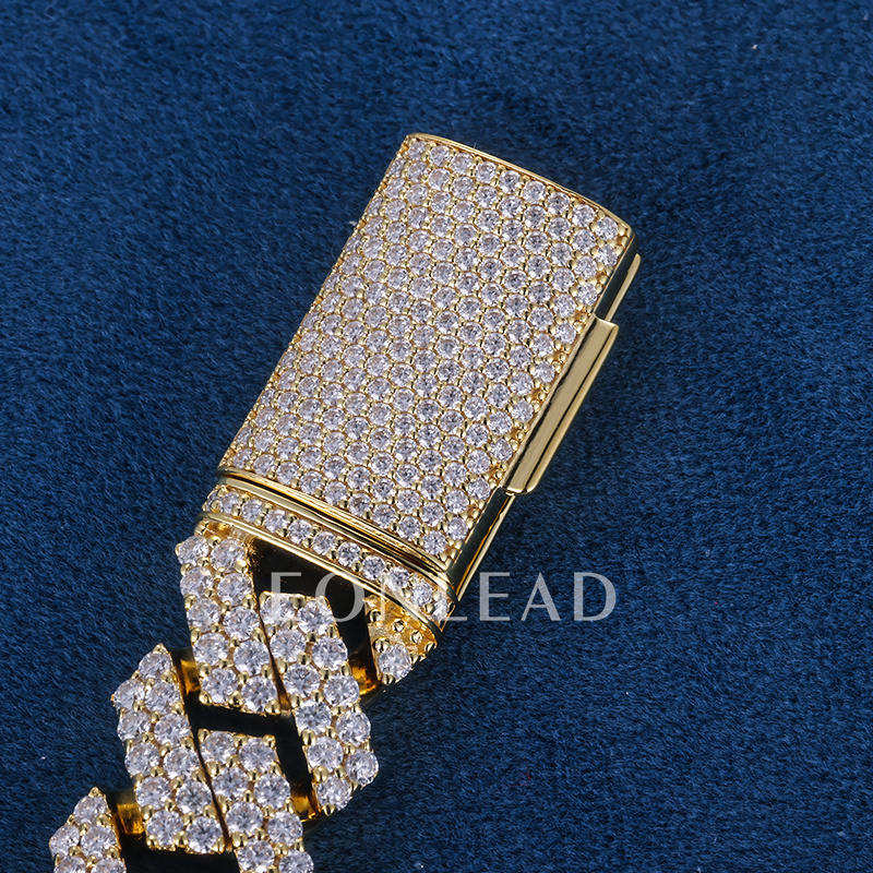 15mm 6-26inches S925 Silver Gold Plated VVS Moissanite Diamond Cuban Chain Bracelet Necklace