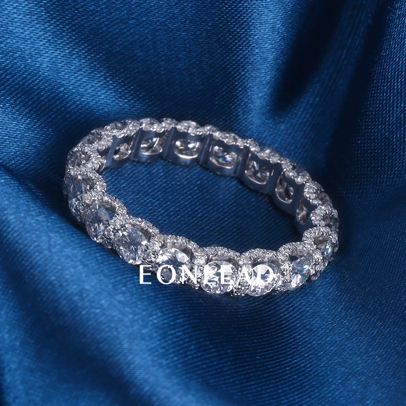 Women S925 Silver 9K 10K 14K 18K 3.5MM D VVS Round cut Moissanite Lab Grown Diamond Wedding Band Ring