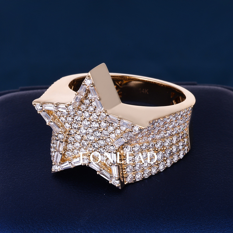 Men's S925 Silver 10K Solid Gold D VVS Round cut Moissanite Lab Grown Diamond iced out Hiphop Ring