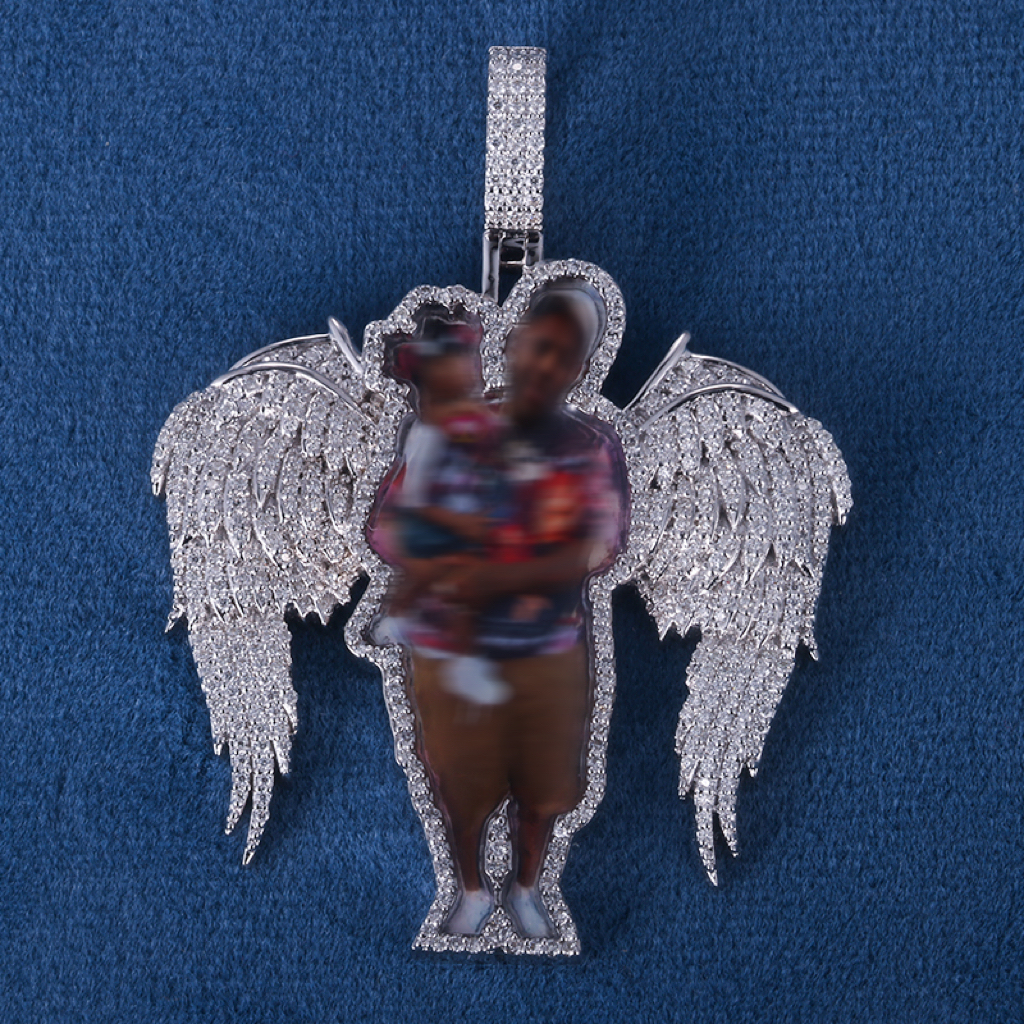 CUSTOM 1.5INCHES S925 SILVER ICED OUT D VVS MOISSANITE DIAMOND RAPPER HIP HOP WINGS PHOTO PENDANT