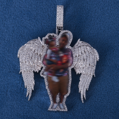 CUSTOM 1.5INCHES S925 SILVER ICED OUT D VVS MOISSANITE DIAMOND RAPPER HIP HOP WINGS PHOTO PENDANT