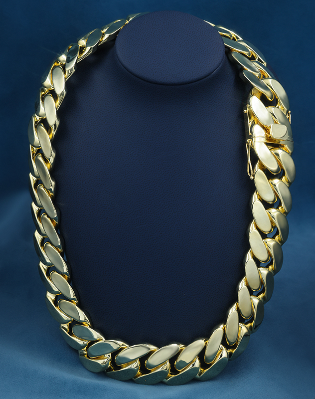 30mm 24inches S925 Sterling Silver With Gold Yellow Plated Hip Hop Miami Cuban Chain Necklace