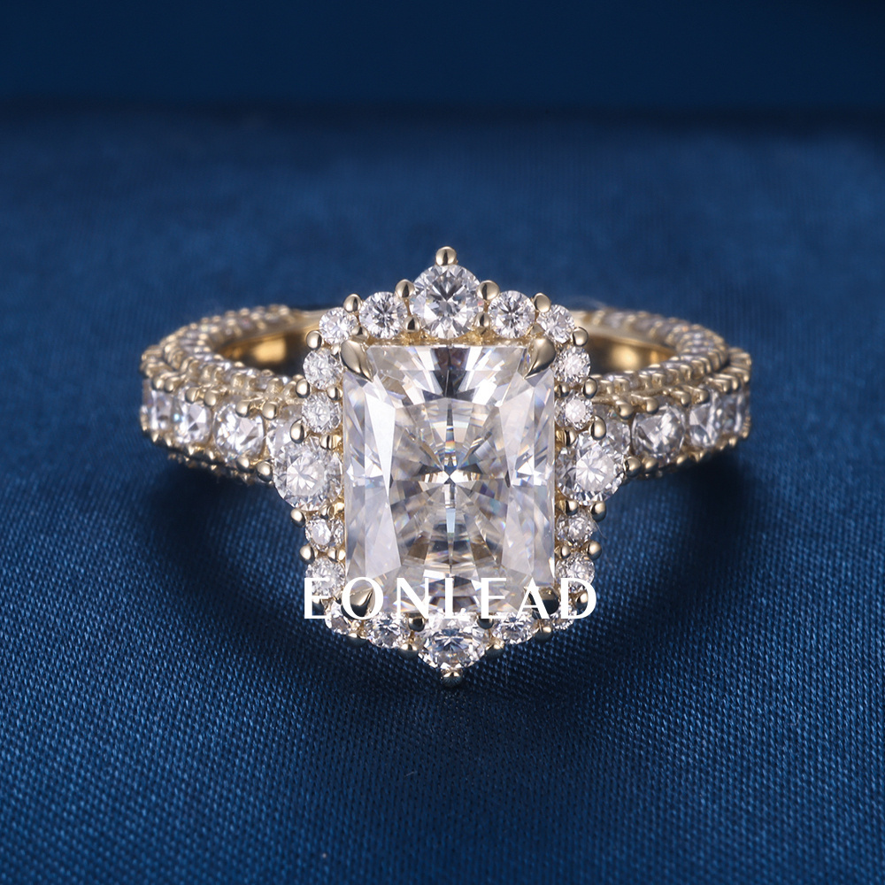 Women S925 Silver 9K 10K 14K 18K Solid Gold Yellow 2CT 3CT 5CT D VVS Cushion cut Moissanite Diamond with 3.5MM BAND Engagement Wedding Ring Set