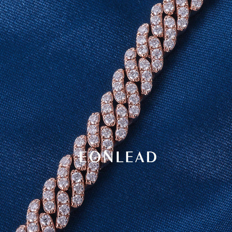 Custom 6mm 6.5inches 10K Rose Solid Gold Round cut VVS Moissanite Diamond Cuban Chain Bracelet