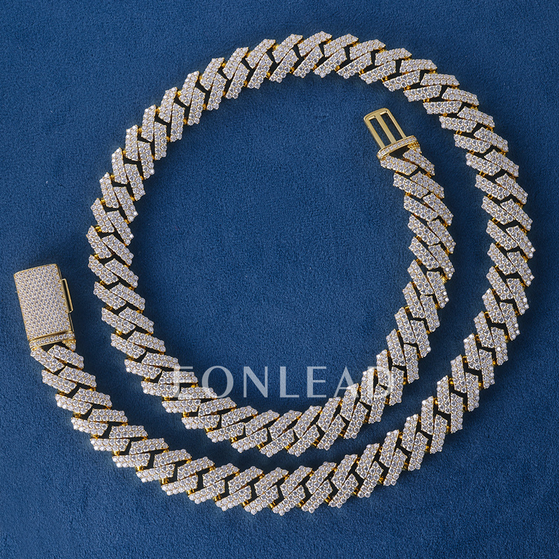 15mm 6-26inches S925 Silver Gold Plated VVS Moissanite Diamond Cuban Chain Bracelet Necklace