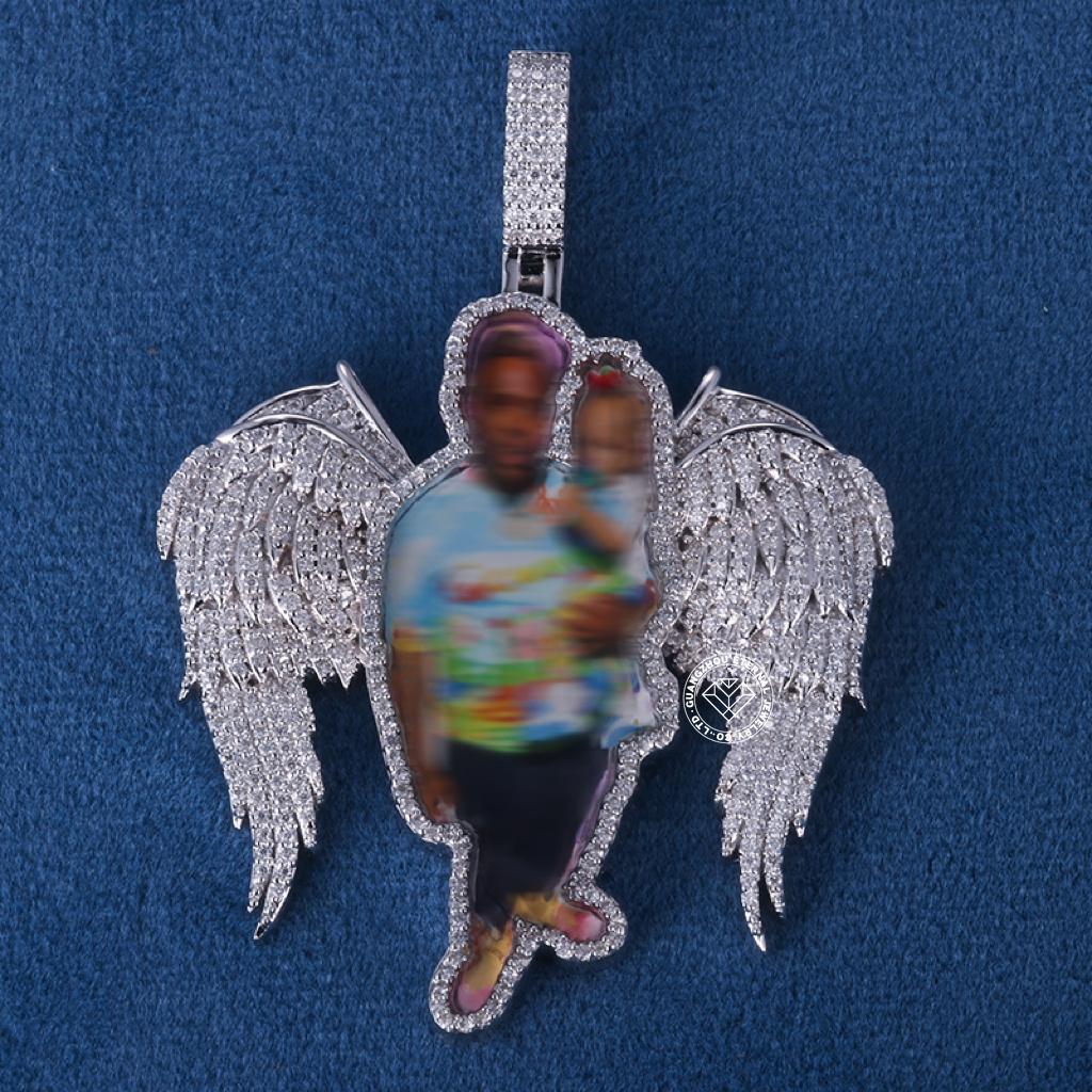 CUSTOM 1.5INCHES S925 SILVER ICED OUT D VVS MOISSANITE DIAMOND RAPPER HIP HOP WINGS PHOTO PENDANT