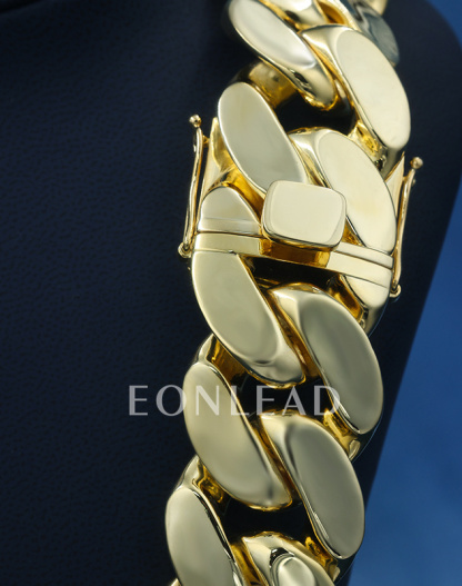 30mm 24inches S925 Sterling Silver With Gold Yellow Plated Hip Hop Miami Cuban Chain Necklace