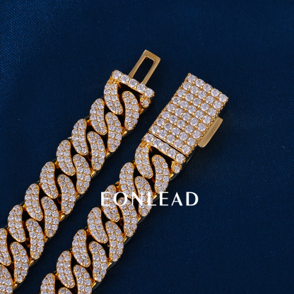 Custom 8.5mm 6-26inches S925 Silver Yellow Gold Plated D VVS Moissanite Diamond Cuban Chain Bracelet Necklace