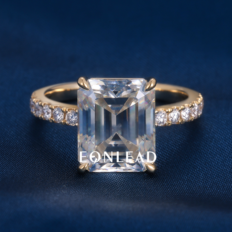 Custom Women S925 Silver 9K 10K 14K 18K Solid Gold Yellow 1ct 1.5ct 2CT 3CT 5CT D VVS Emerald cut Moissanite Lab Grown Diamond Engagement Wedding Ring